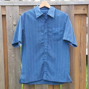 QUINCY Men's Button Up Short Sleeve Steel Blue Size Large
